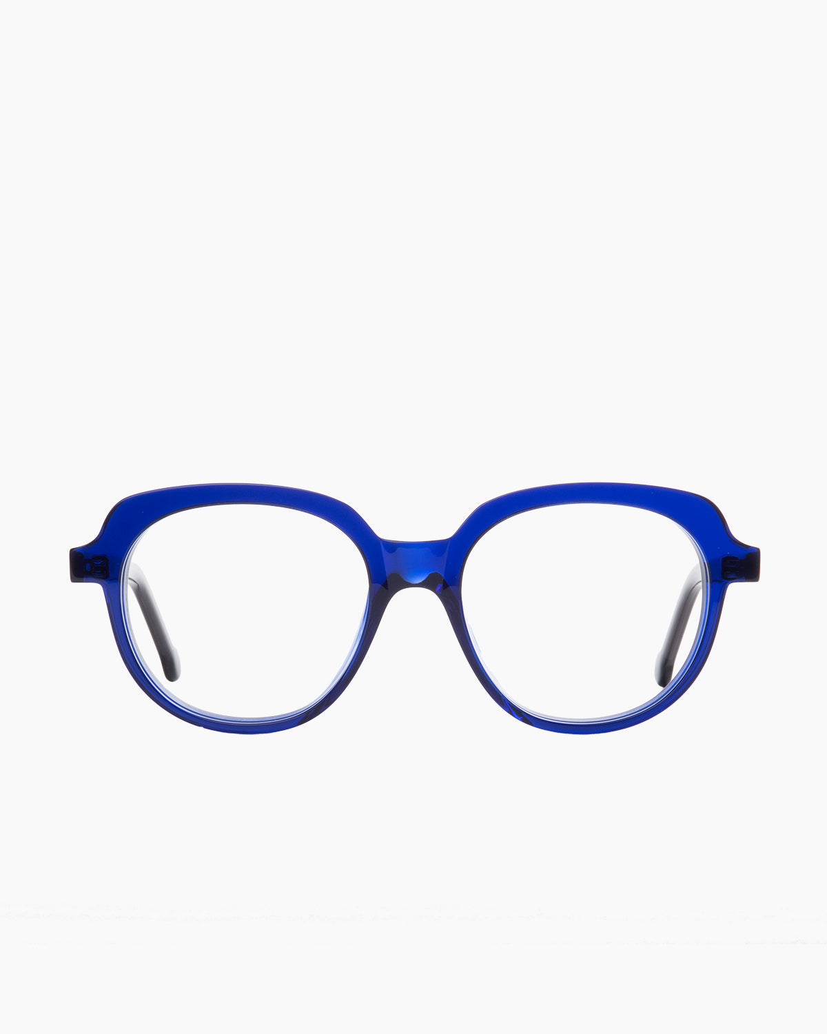 blue plastic oval eyeglasses by Marie-Sophie Dion model Angus, front view, lunettes de vue ovale couleur bleu