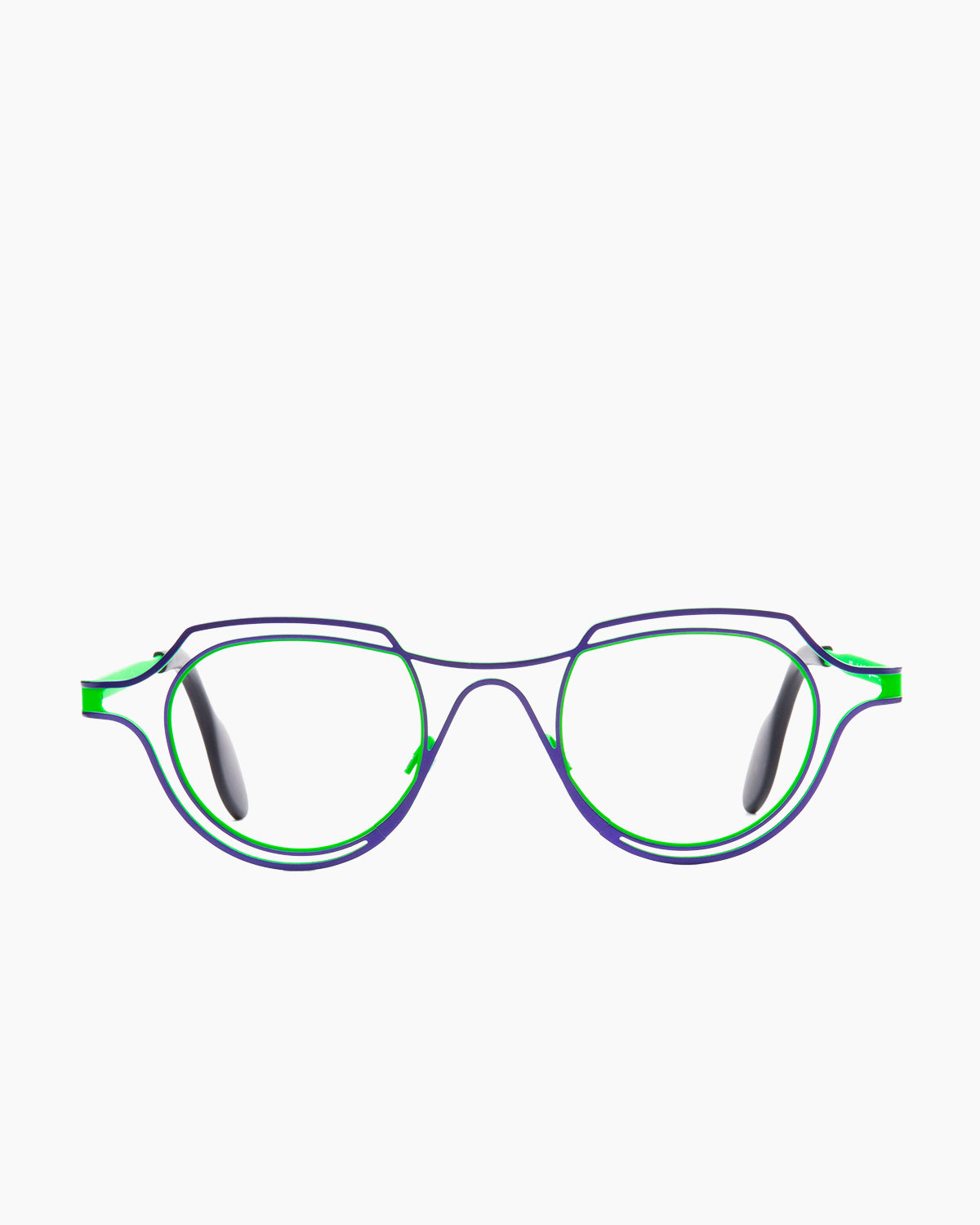 purple metal oval eyeglasses by Theo model LEMANS, front view, lunettes de vue ovale couleur violet
