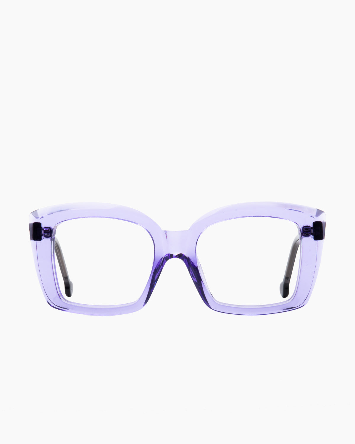purple plastic butterfly eyeglasses by Marie-Sophie Dion model Gauvin, front view, lunettes de vue papillon couleur violet