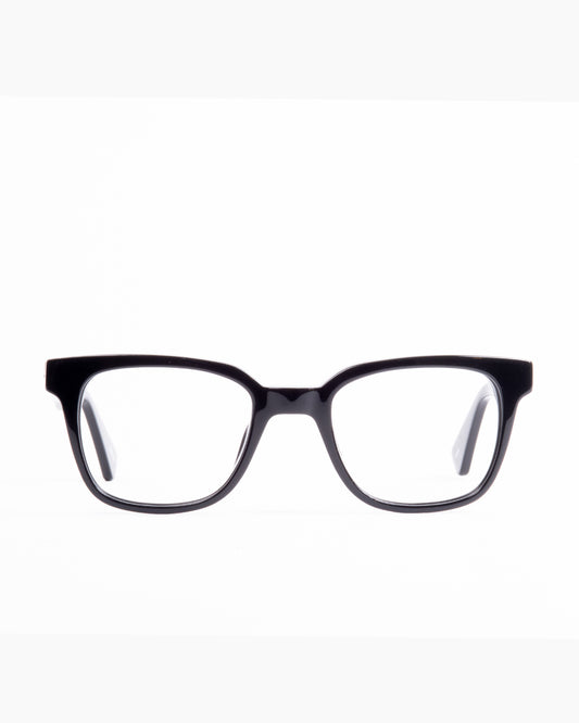 black plastic rectangle eyeglasses by Evolve model Bennett, front view, lunettes de vue rectangle couleur Noir