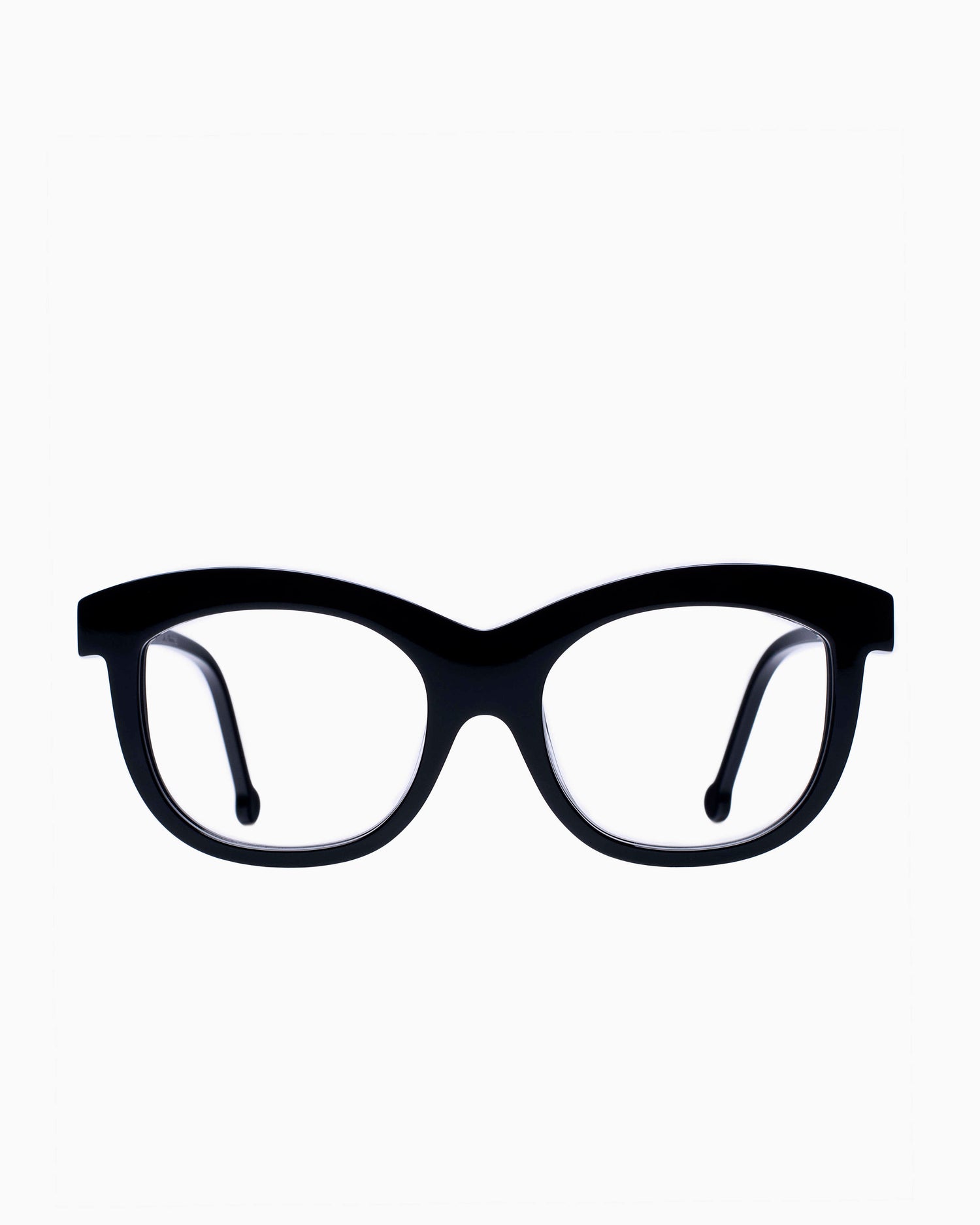 black plastic butterfly eyeglasses by Marie-Sophie Dion model Elmir, front view, lunettes de vue papillon couleur Noir