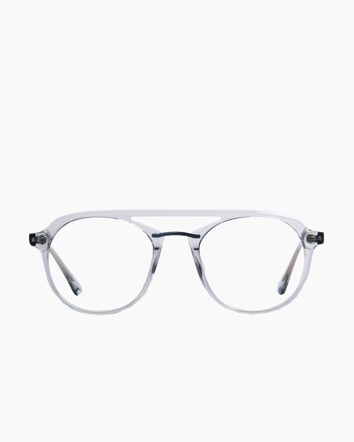 grey plastic aviator eyeglasses by Evolve model Bandit, front view, lunettes de vue gris aviateur