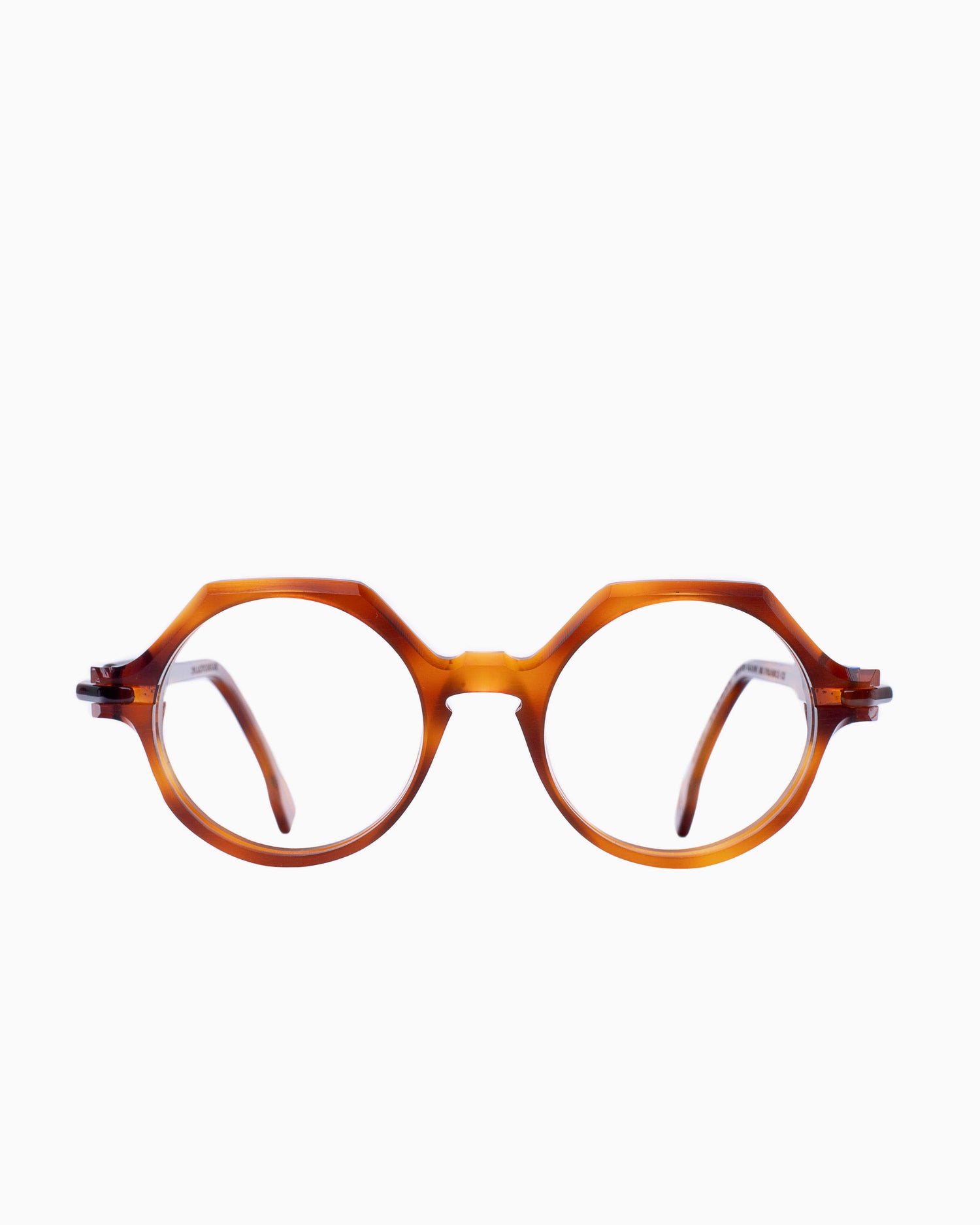 brown plastic round eyeglasses by PlasticDeLux model Orby , front view, lunettes de vue Brun rond