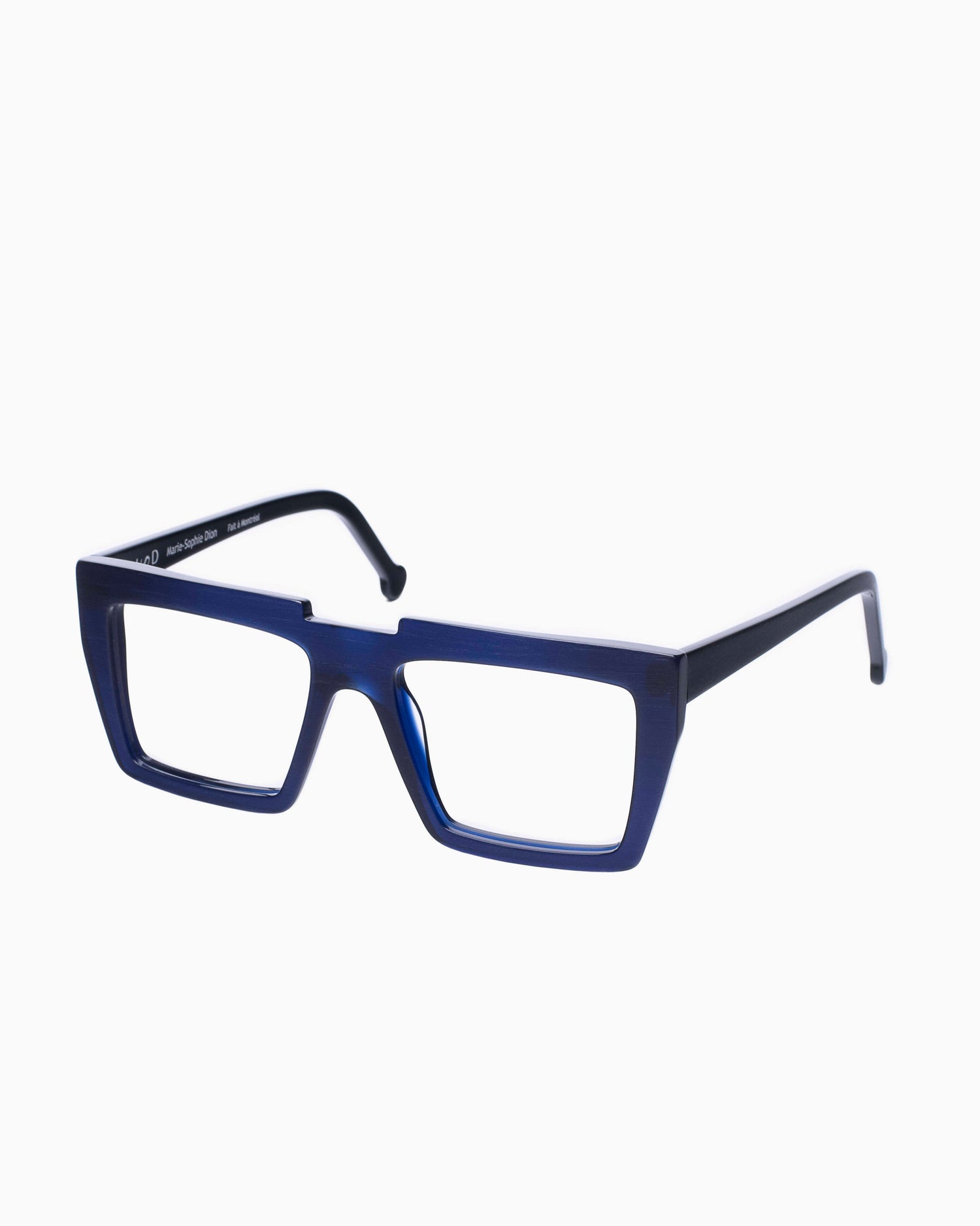 blue plastic rectangle  by Marie-Sophie Dion model Bolduc, front view, lunettes de vue rectangle couleur Bleu