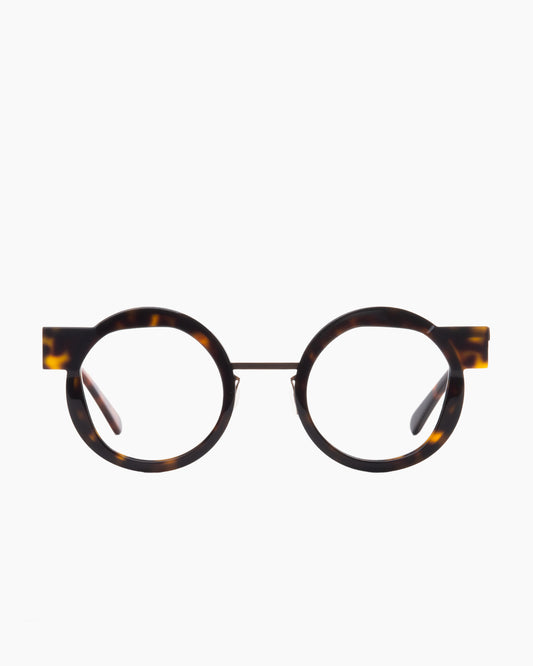 tortoise metal round eyeglasses by Gamine model VoussoirSödermalm, front view, lunettes de vue rond couleur écaille de tortue