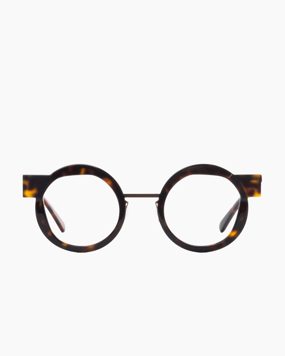 tortoise metal round eyeglasses by Gamine model VoussoirSödermalm, front view, lunettes de vue rond couleur écaille de tortue