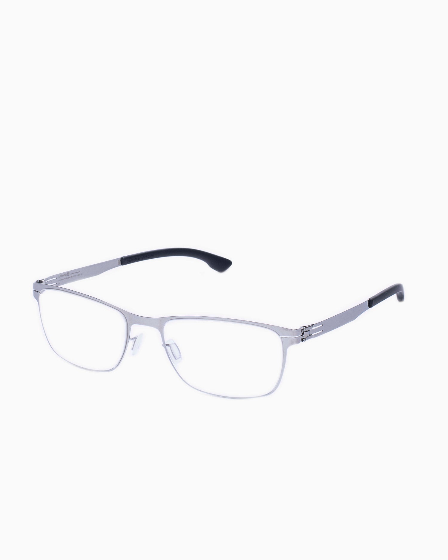 silver metal rectangle eyeglasses by Ic Berlin model DennisN, front view, lunettes de vue argent rectangle