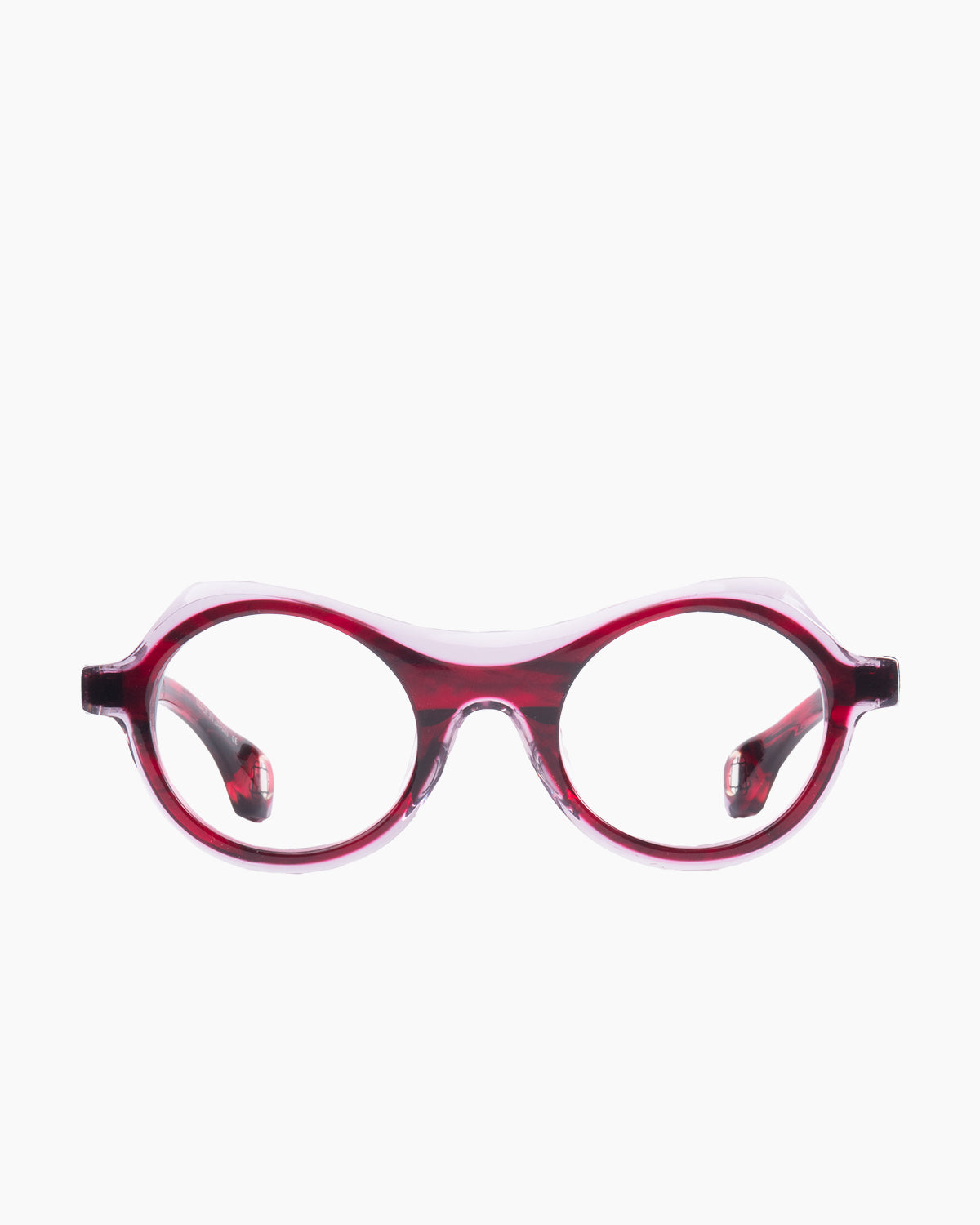 pink plastic oval eyeglasses by Blake Kuwahara model bowman, front view, lunettes de vue Rose ovale