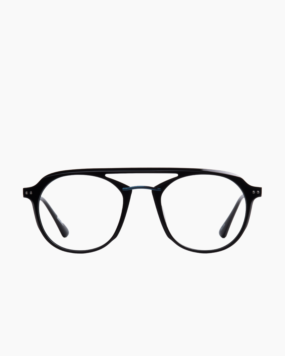 black plastic aviator eyeglasses by Evolve model Bandit, front view, lunettes de vue noir aviateur