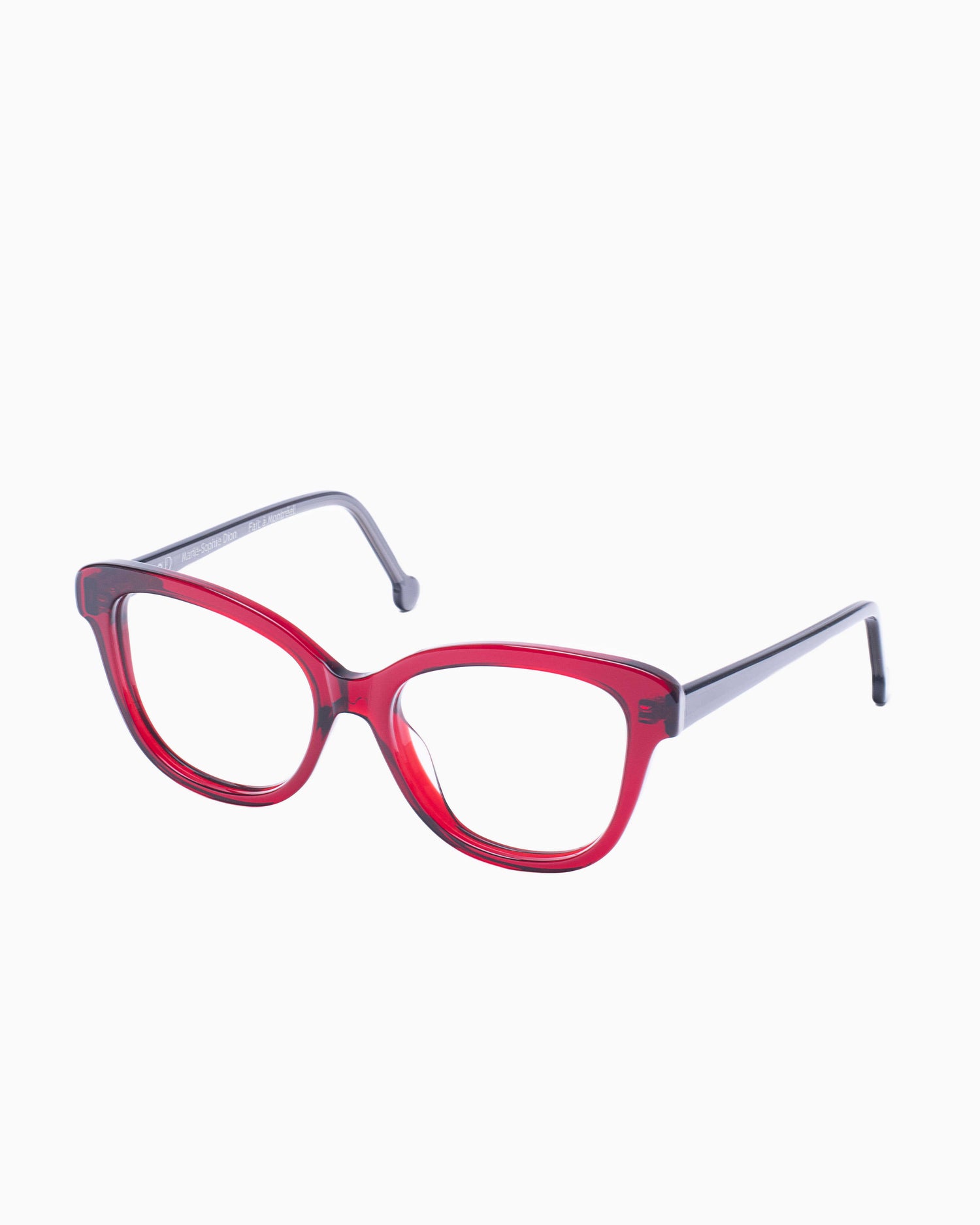 red plastic butterfly eyeglasses by Marie-Sophie Dion model Lamy, front view, lunettes de vue bourgogne papillon