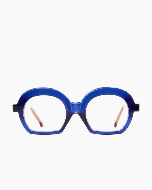 blue plastic oval eyeglasses by Marie-Sophie Dion model Diroma, front view, lunettes de vue ovale couleur Bleu