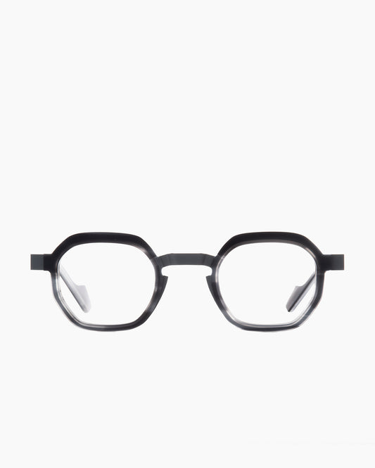 grey metal hexagon eyeglasses by Anne et Valentin model ORNETTE, front view, lunettes de vue hexagone couleur gris