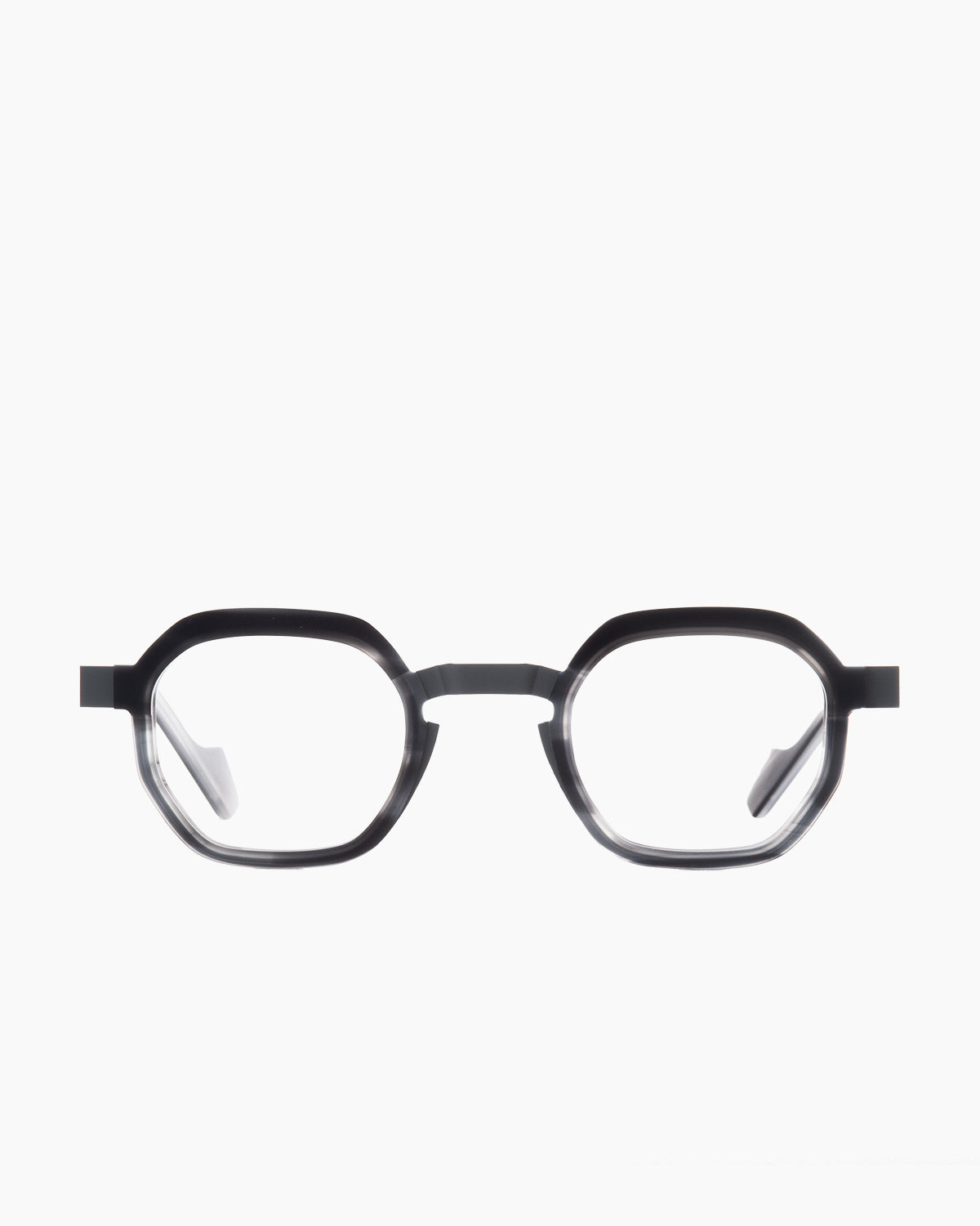 grey metal hexagon eyeglasses by Anne et Valentin model ORNETTE, front view, lunettes de vue hexagone couleur gris