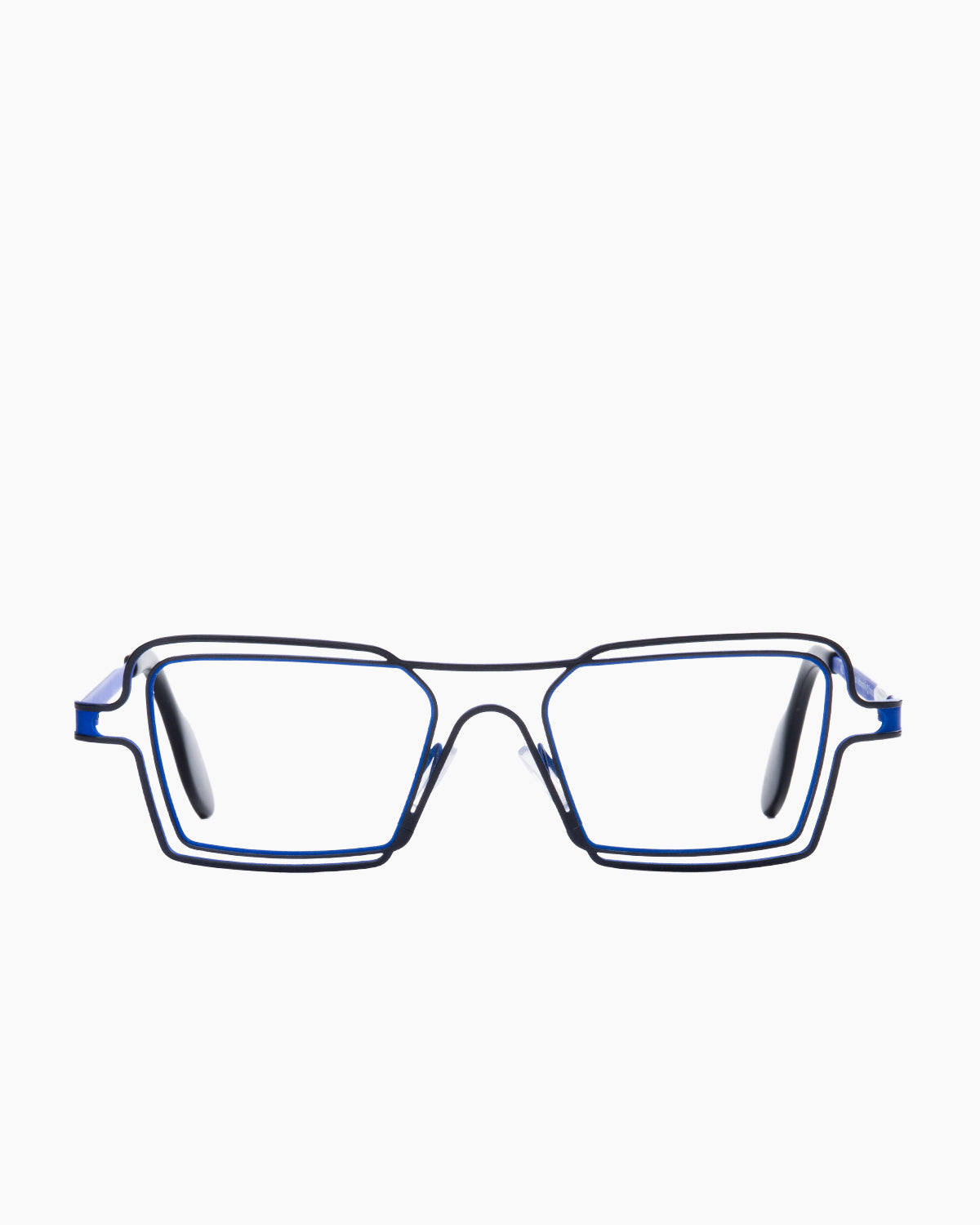 blue metal rectangle eyeglasses by Theo model indianapolis, front view, lunettes de vue rectangle couleur Bleu