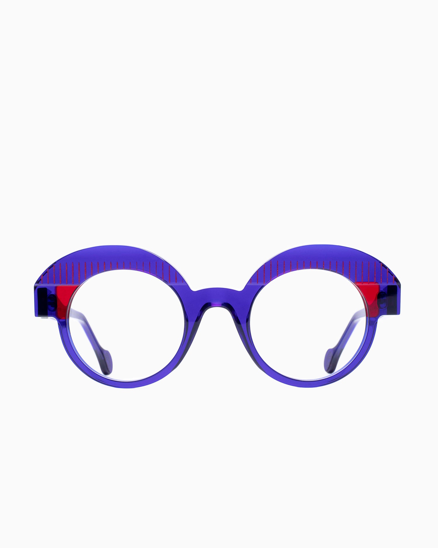 purple plastic round eyeglasses by Anne et Valentin model NEWWAVE, front view, lunettes de vue violet rond