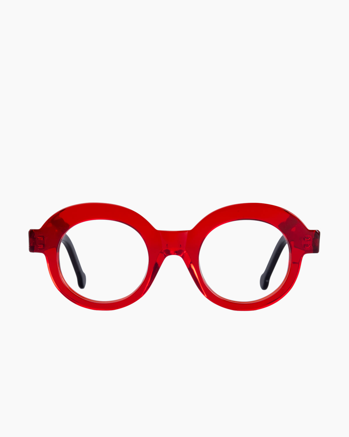 red plastic round eyeglasses by Marie-Sophie Dion model Latraverse14.0, front view, lunettes de vue Rouge rond