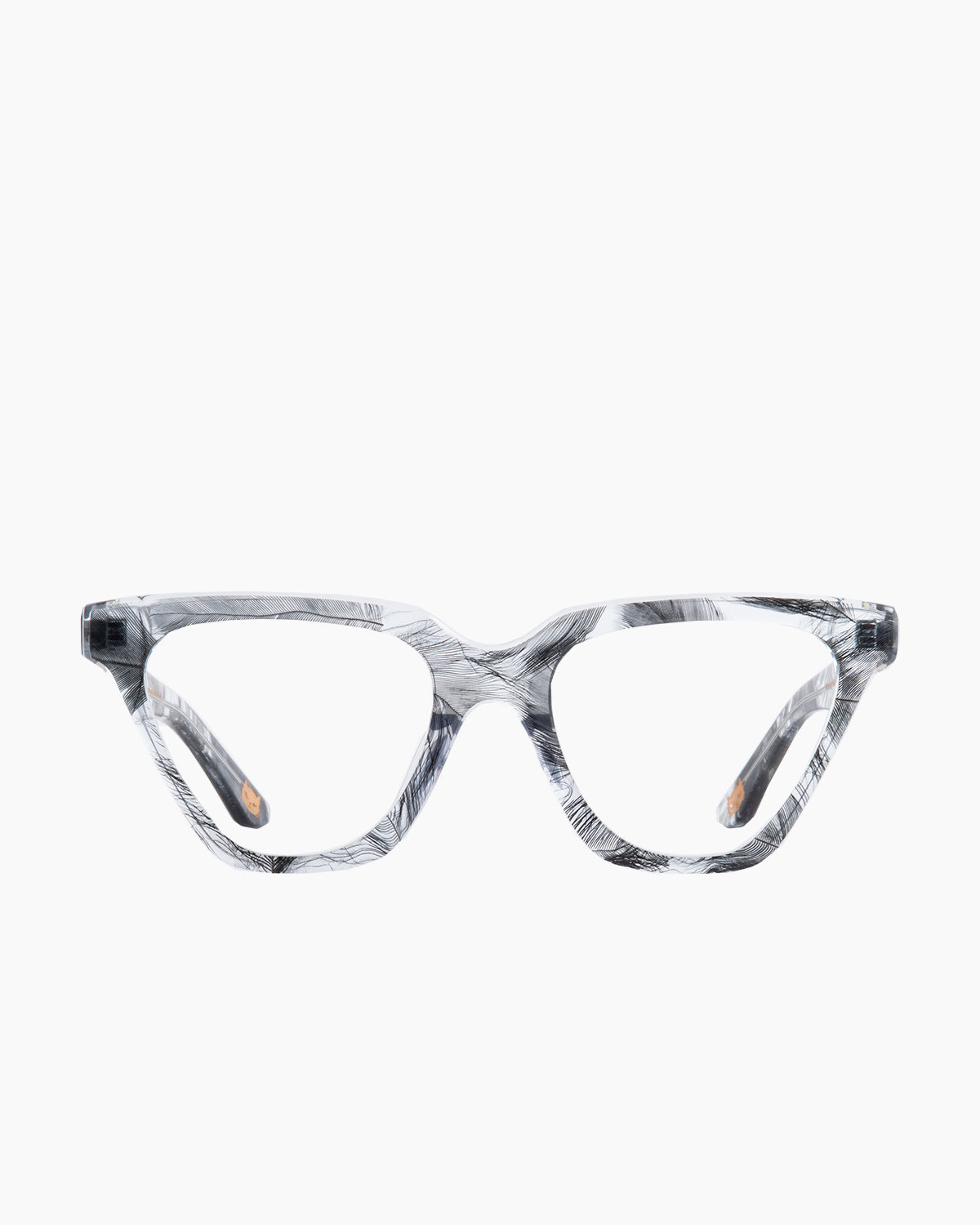grey plastic triangle eyeglasses by Spectacleeyeworks model Joelle, front view, lunettes de vue Gris triangle