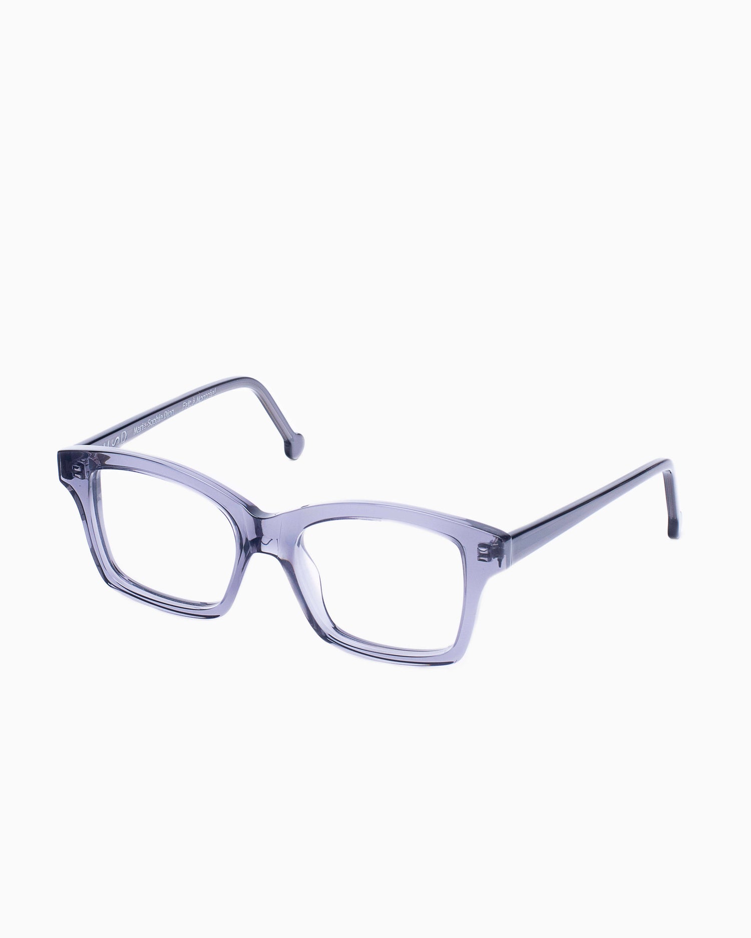 grey plastic butterfly eyeglasses by Marie-Sophie Dion model Giguere, front view, lunettes de vue papillon couleur Gris