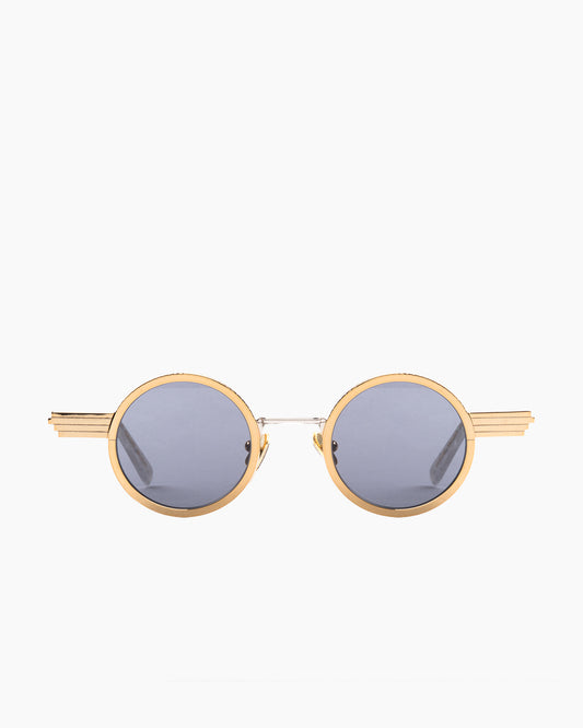 gold metal round sunglassesby Gamine model Hollywood, front view, lunettes de vue rond couleur or