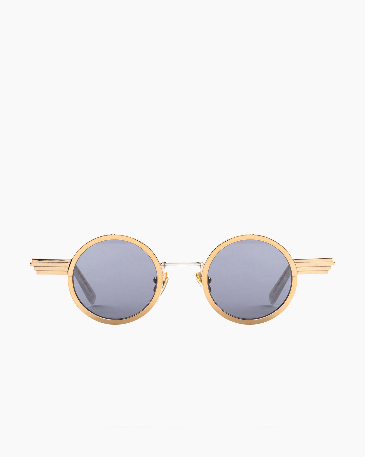 gold metal round  sunglassesby Gamine model Hollywood, front view, lunettes de vue rond couleur or