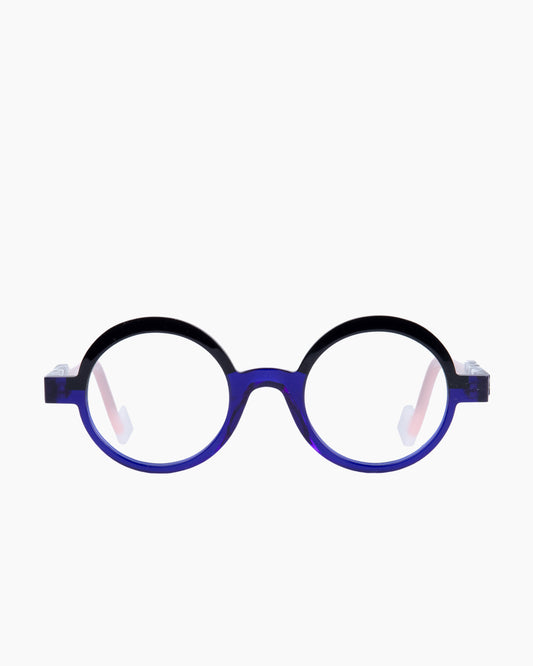 purple plastic round eyeglasses by Anne et Valentin model LUDIK, front view, lunettes de vue rond couleur violet