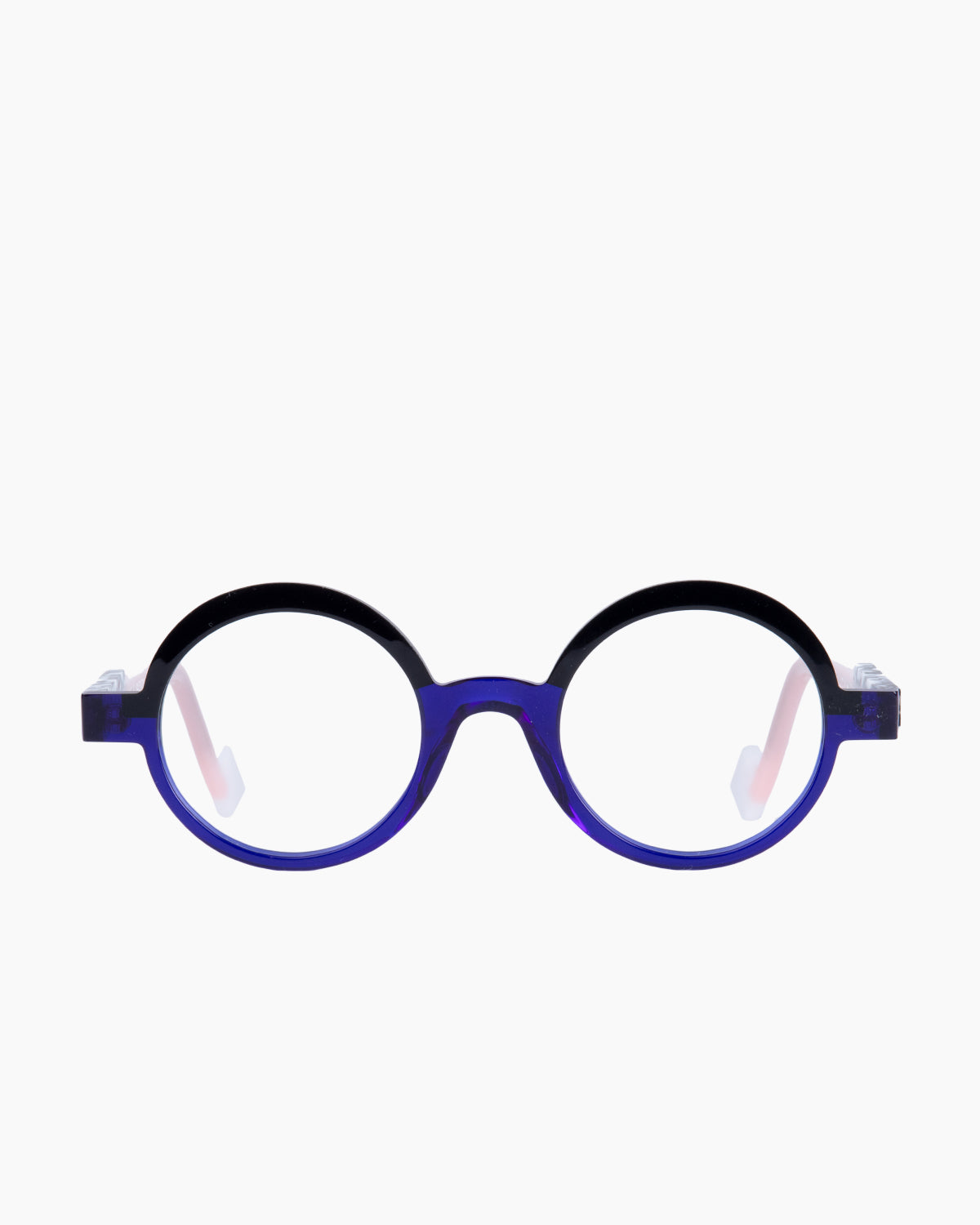 purple plastic round eyeglasses by Anne et Valentin model LUDIK, front view, lunettes de vue rond couleur violet