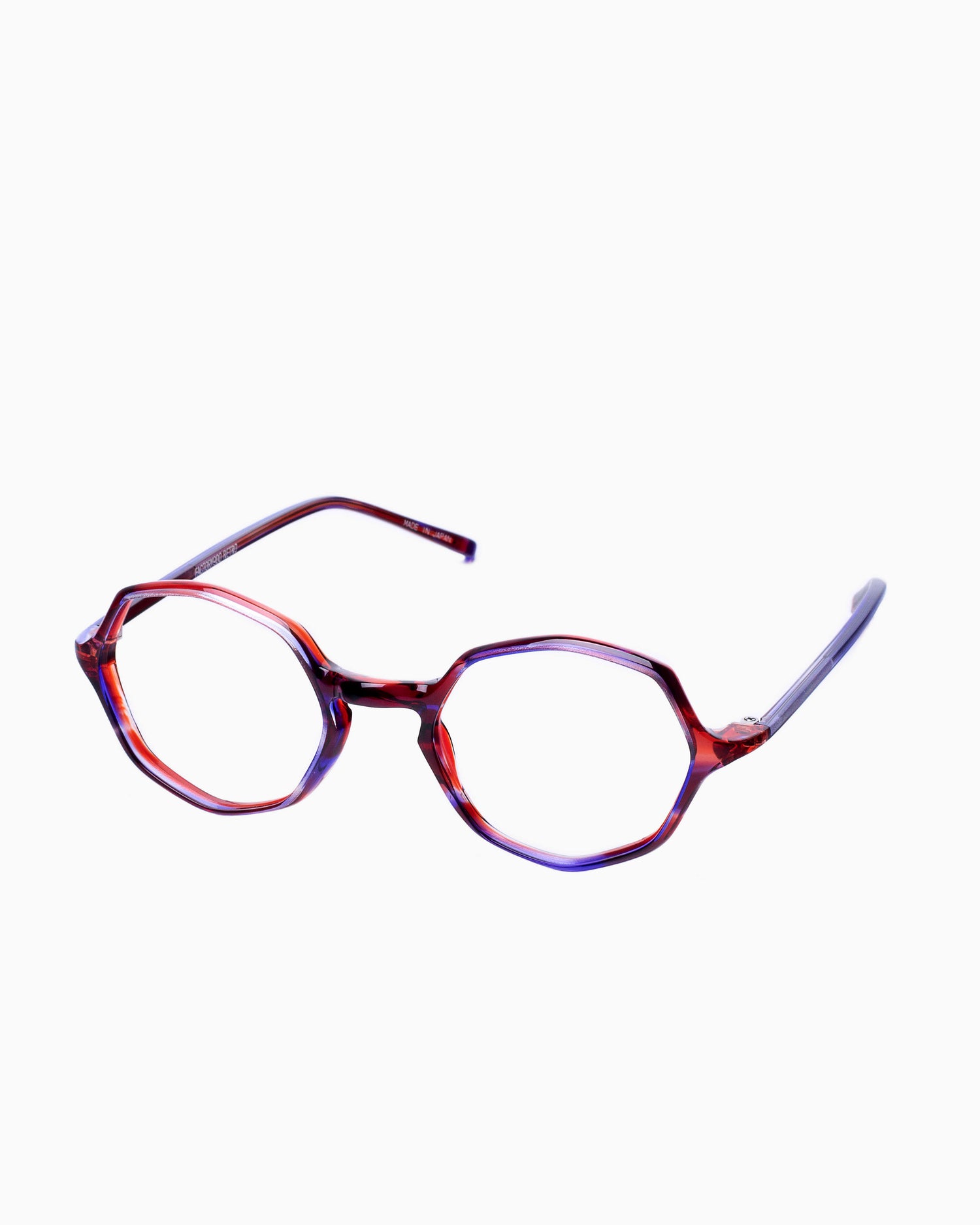 purple plastic hexagon eyeglasses by Factory 900 model RF306, front view, lunettes de vue violet 