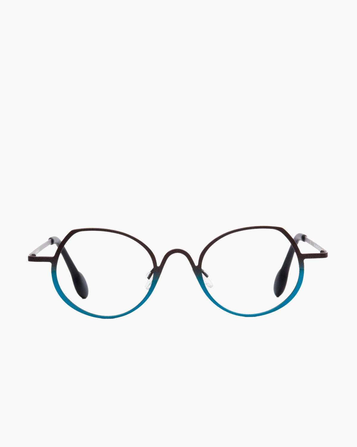 blue metal round eyeglasses by Theo model Constantia, front view, lunettes de vue bleu rond
