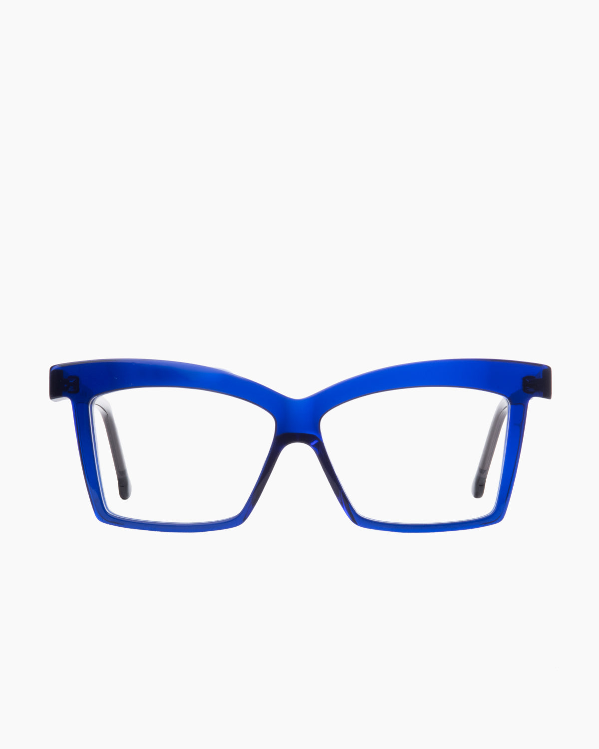 blue plastic butterfly eyeglasses by Marie-Sophie Dion model Elkas, front view, lunettes de vue bleu papillon
