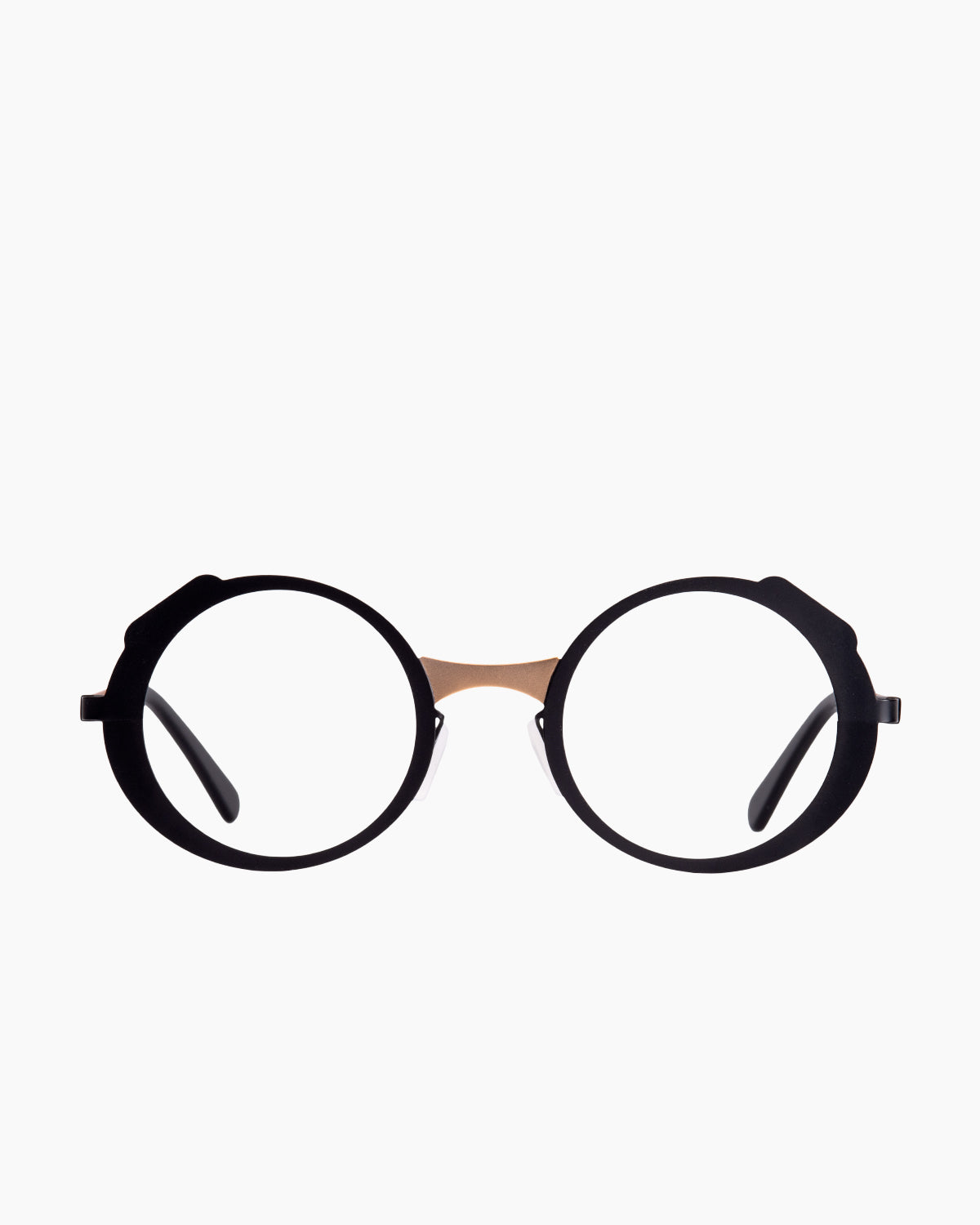 black metal round eyeglasses by Gamine model Nolita, front view, lunettes de vue rond couleur Noir