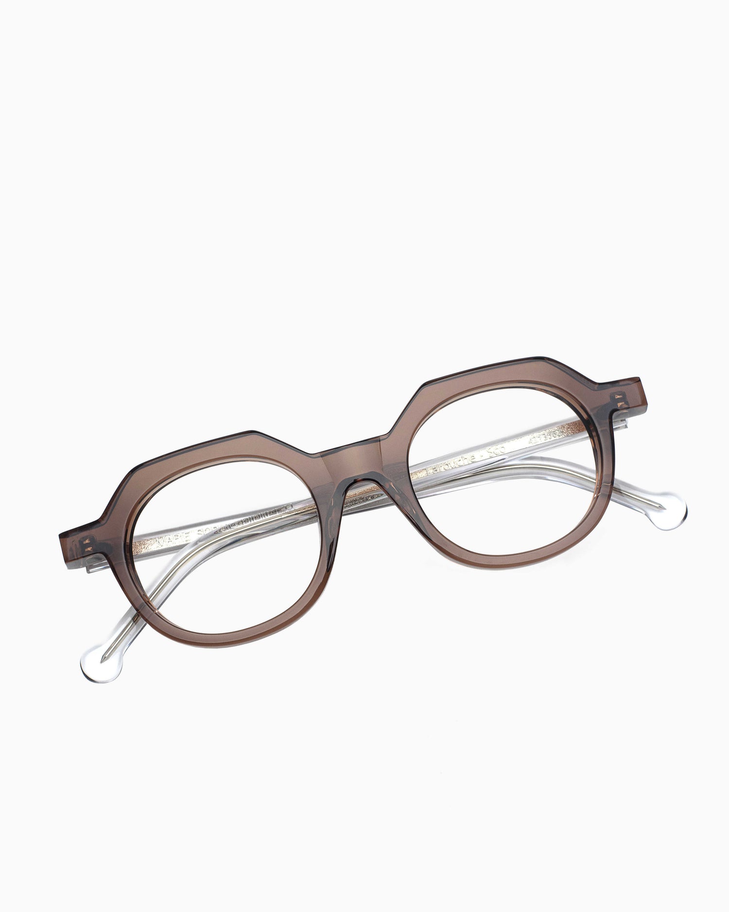 brown plastic round eyeglasses by Marie-Sophie Dion model Larouche4.0, front view, lunettes de vue rond couleur Brun