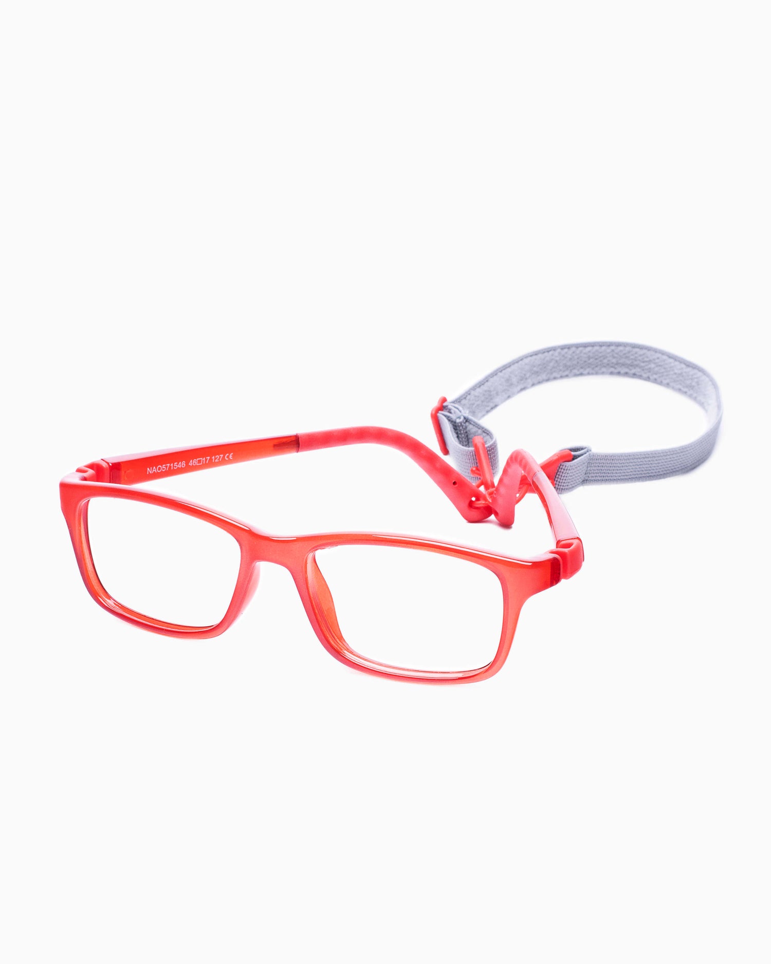 red plastic rectangle eyeglasses by Nanovista Kids model CREW, front view, lunettes de vue Rouge rectangle