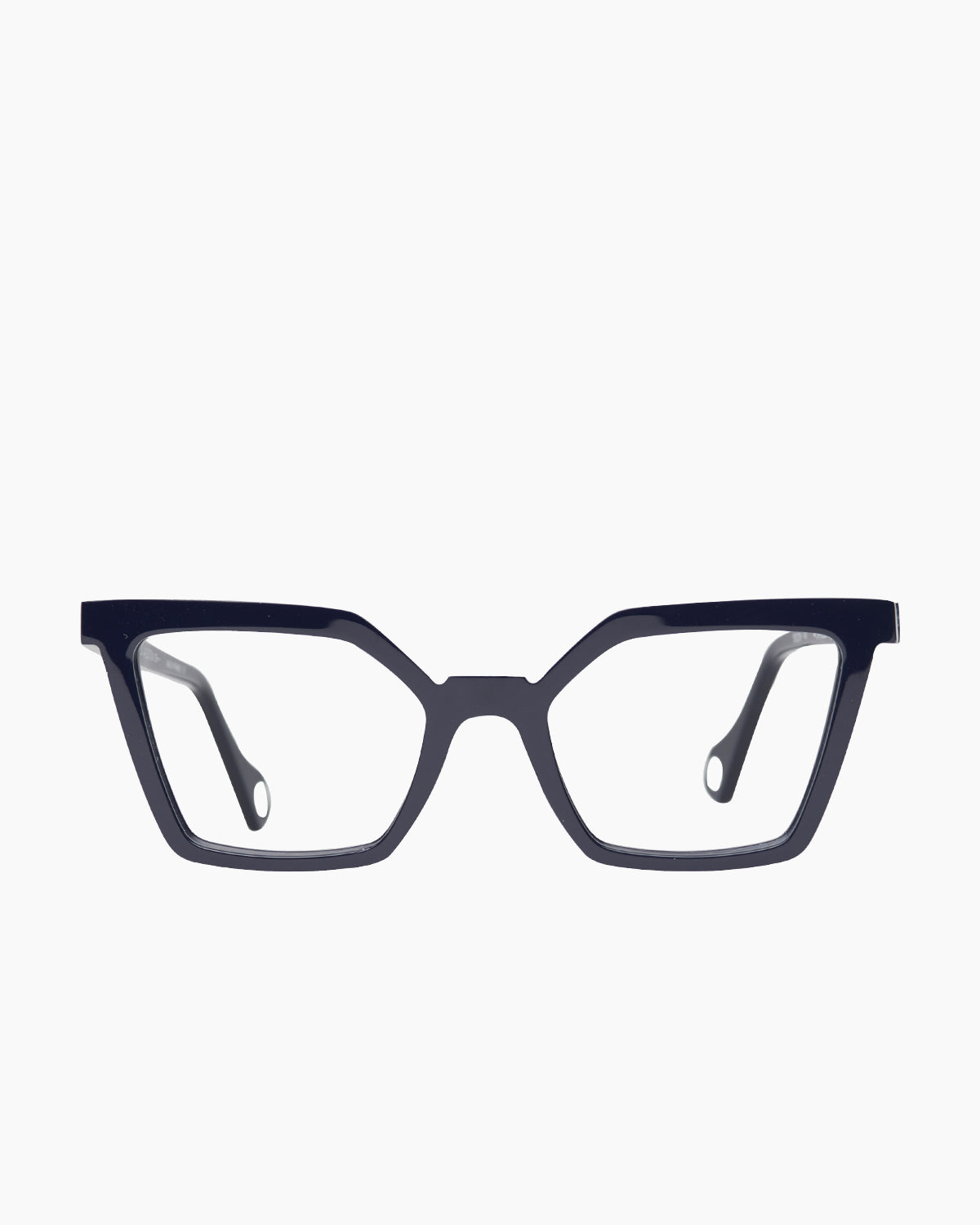 blue plastic butterfly eyeglasses by Anne et Valentin model barceloneta, front view, lunettes de vue papillon couleur Bleu