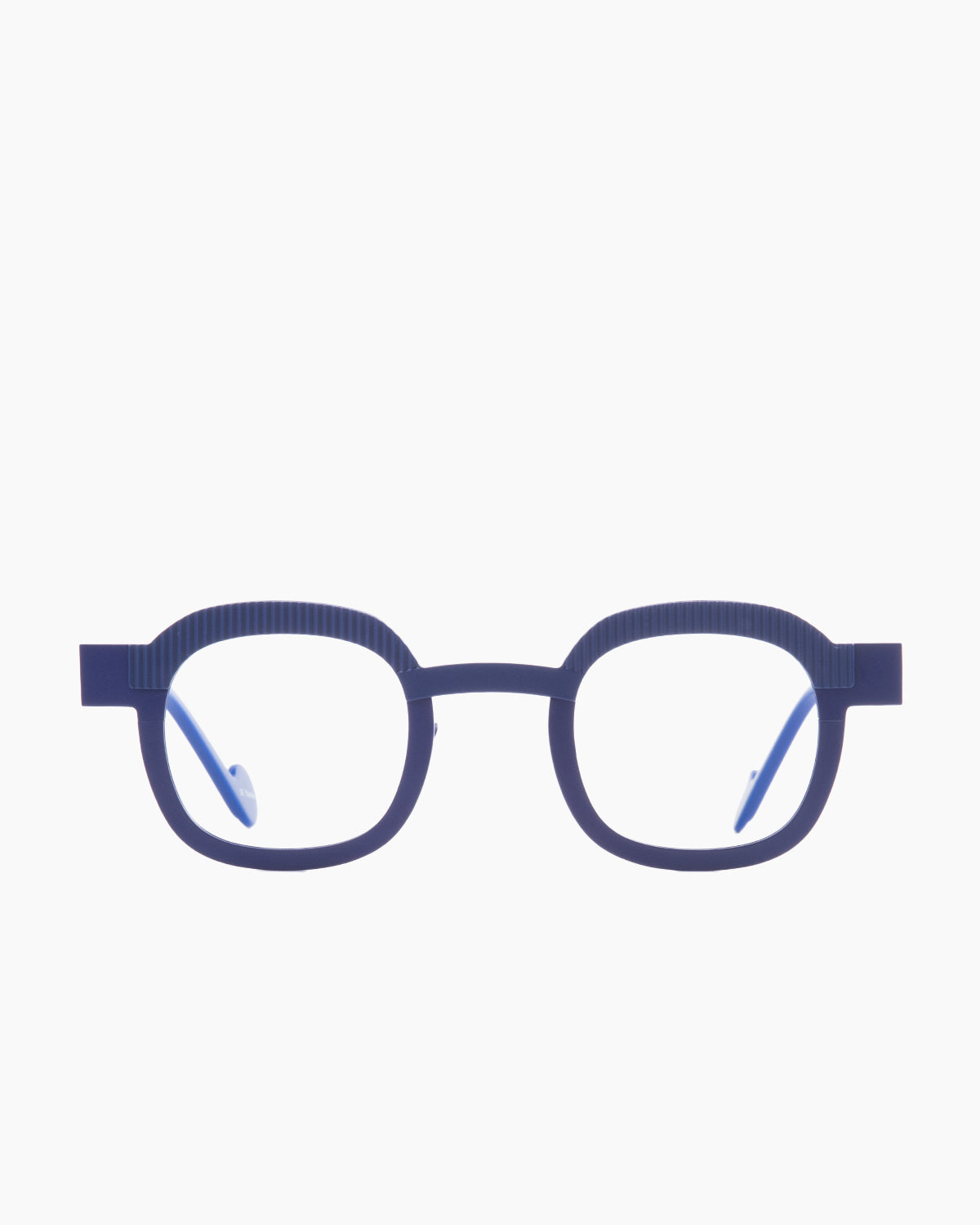 blue metal rectangle eyeglasses by Anne et Valentin model Variato, front view, lunettes de vue Bleu rectangle