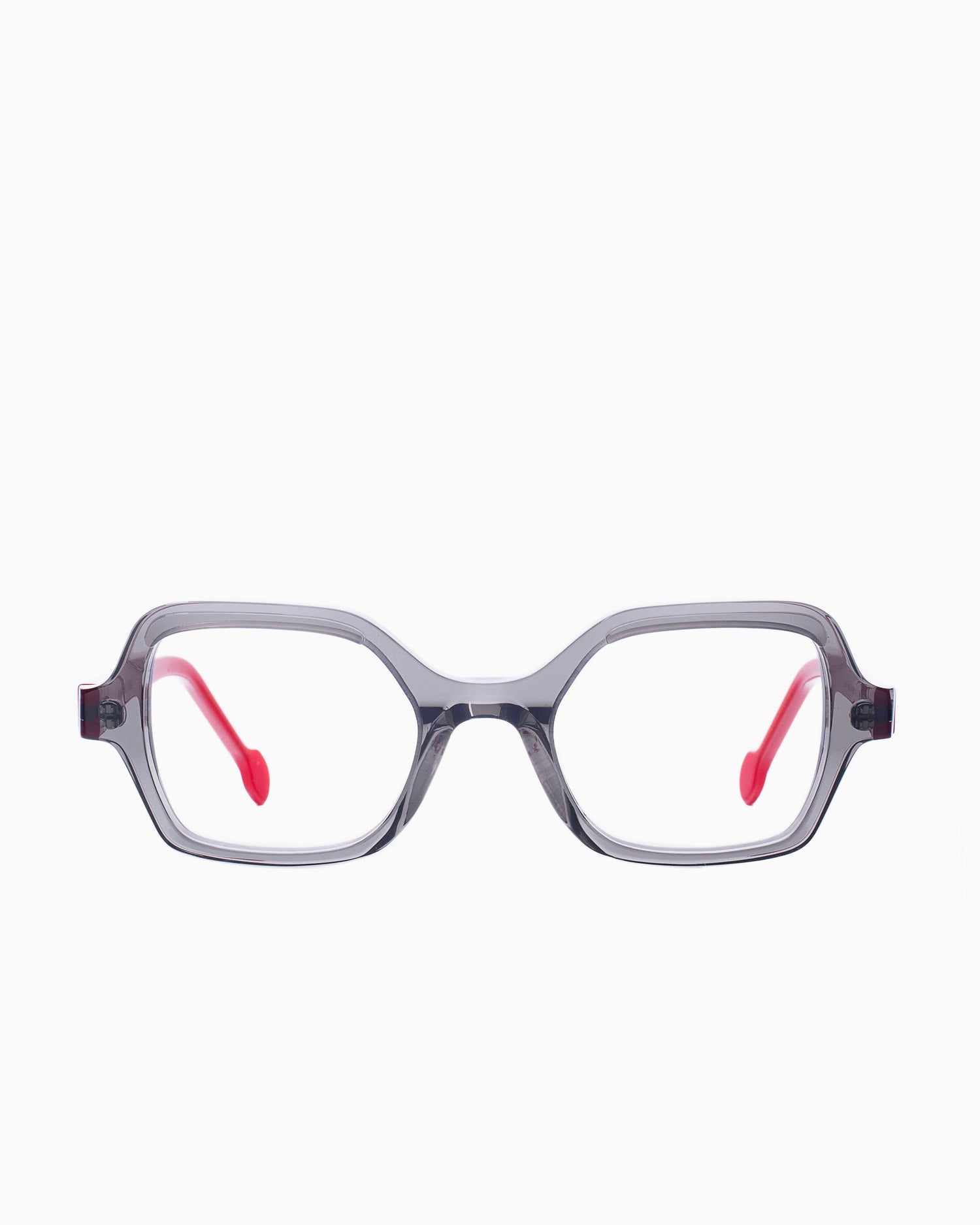 grey plastic butterfly eyeglasses by Anne et Valentin model Iwish, front view, lunettes de vue Gris papillon