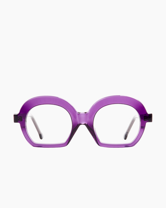 purple plastic oval eyeglasses by Marie-Sophie Dion model Diroma, front view, lunettes de vue ovale couleur violet