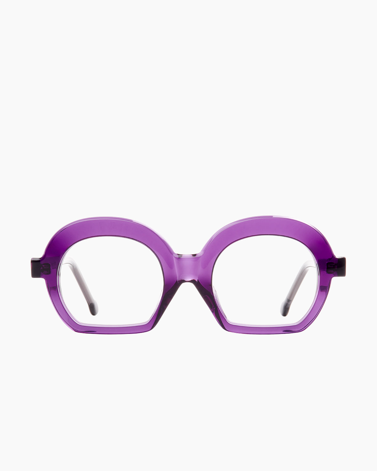 purple plastic oval eyeglasses by Marie-Sophie Dion model Diroma, front view, lunettes de vue ovale couleur violet
