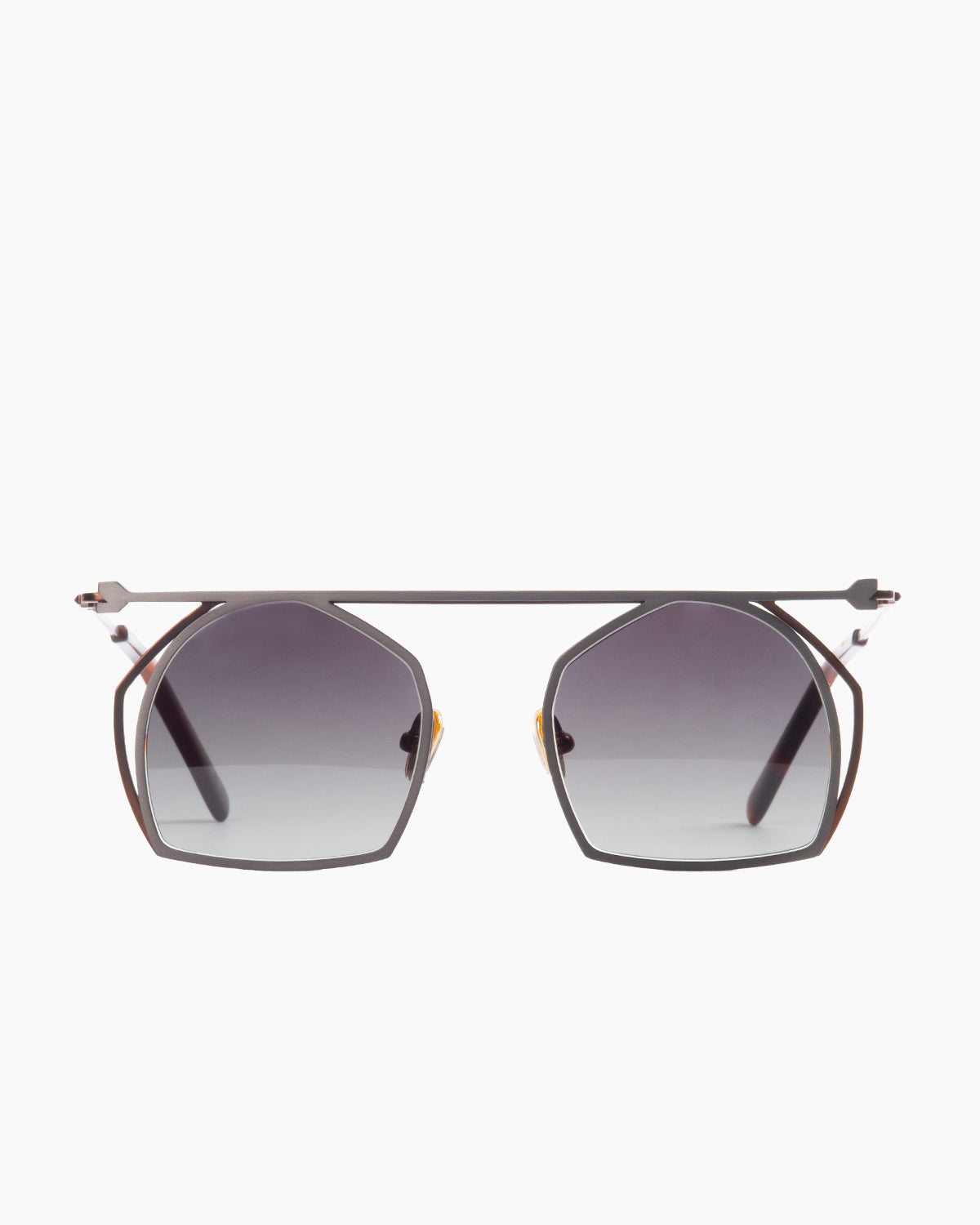 brown metal hexagon eyeglasses by Gamine model PINHEIROS, front view, lunettes de vue hexagone couleur brun