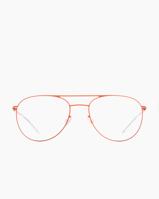 orange metal aviator eyeglasses by Mykita model Niken, front view, lunettes de vue aviateur couleur orange