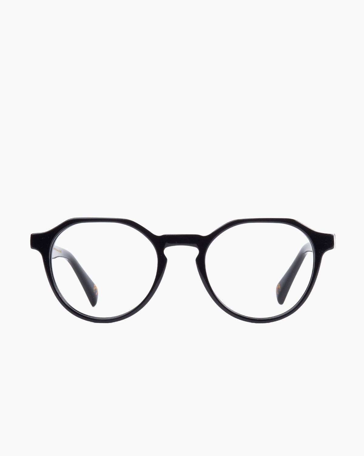 black plastic round eyeglasses by Spectacleeyeworks model Amir, front view, lunettes de vue Noir rond