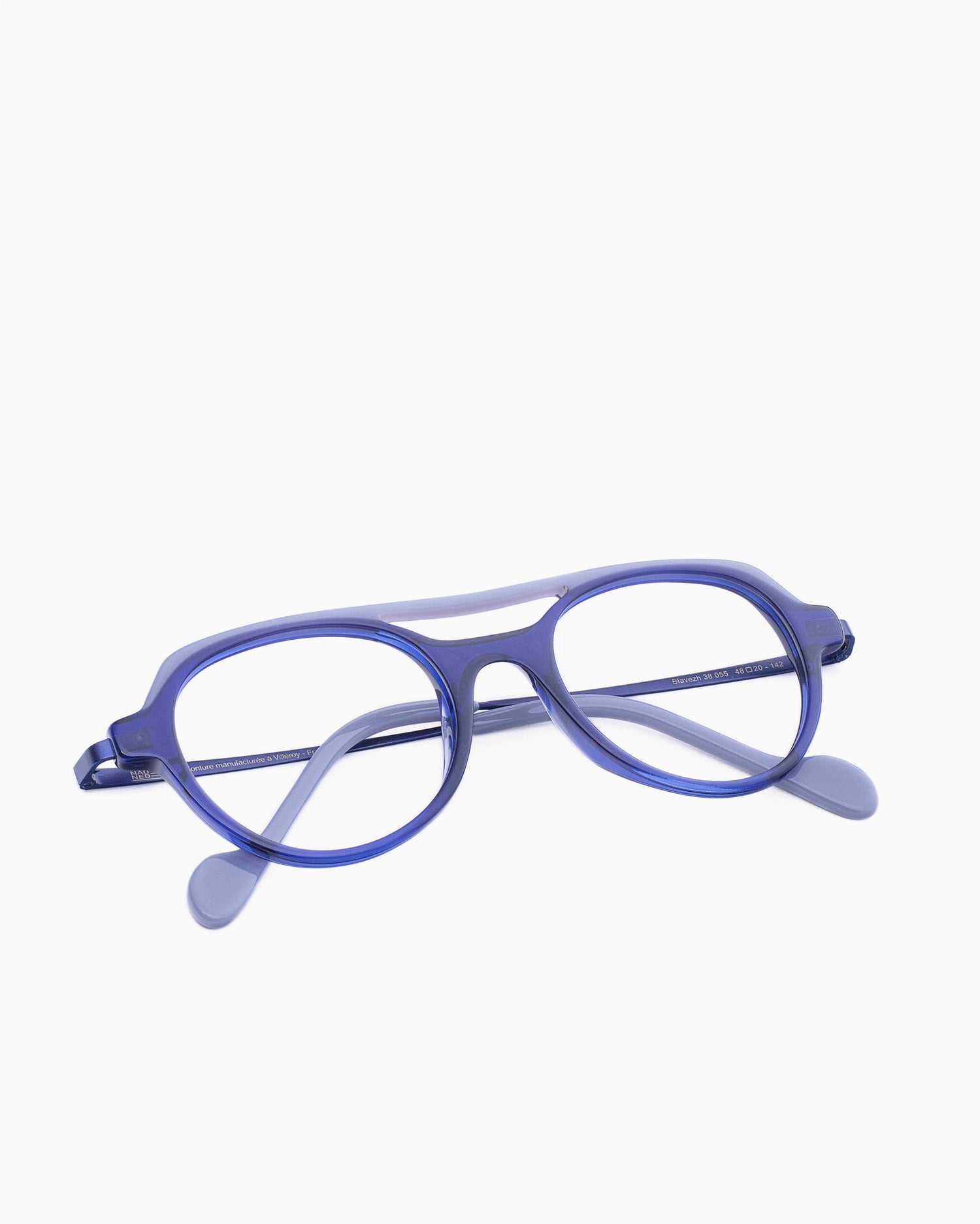 blue plastic aviator eyeglasses by Nao Ned model Blavezh, front view, lunettes de vue Bleu aviateur