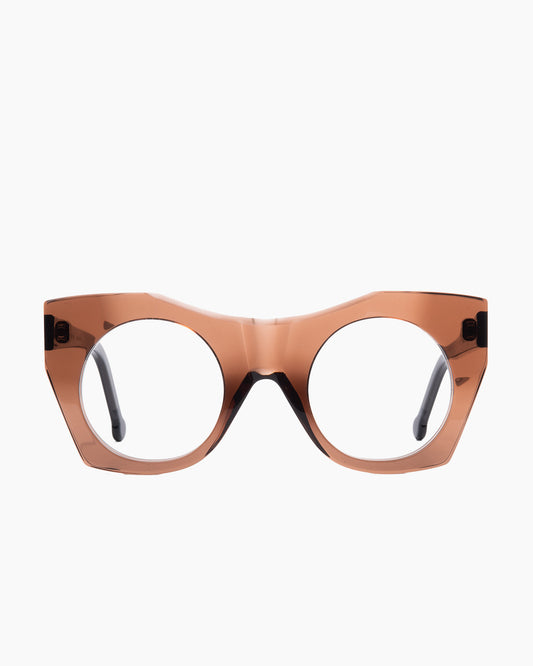 brown plastic round eyeglasses by Marie-Sophie Dion model McKee, front view, lunettes de vue rond couleur brun