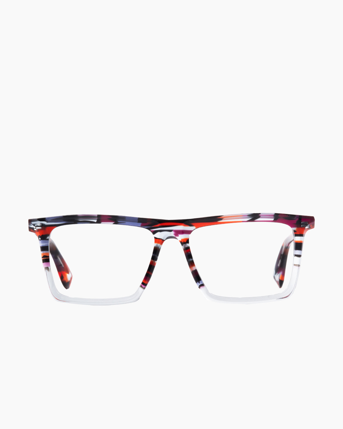 red plastic rectangle eyeglasses by Theo model Alba, front view, lunettes de vue rectangle couleur rouge