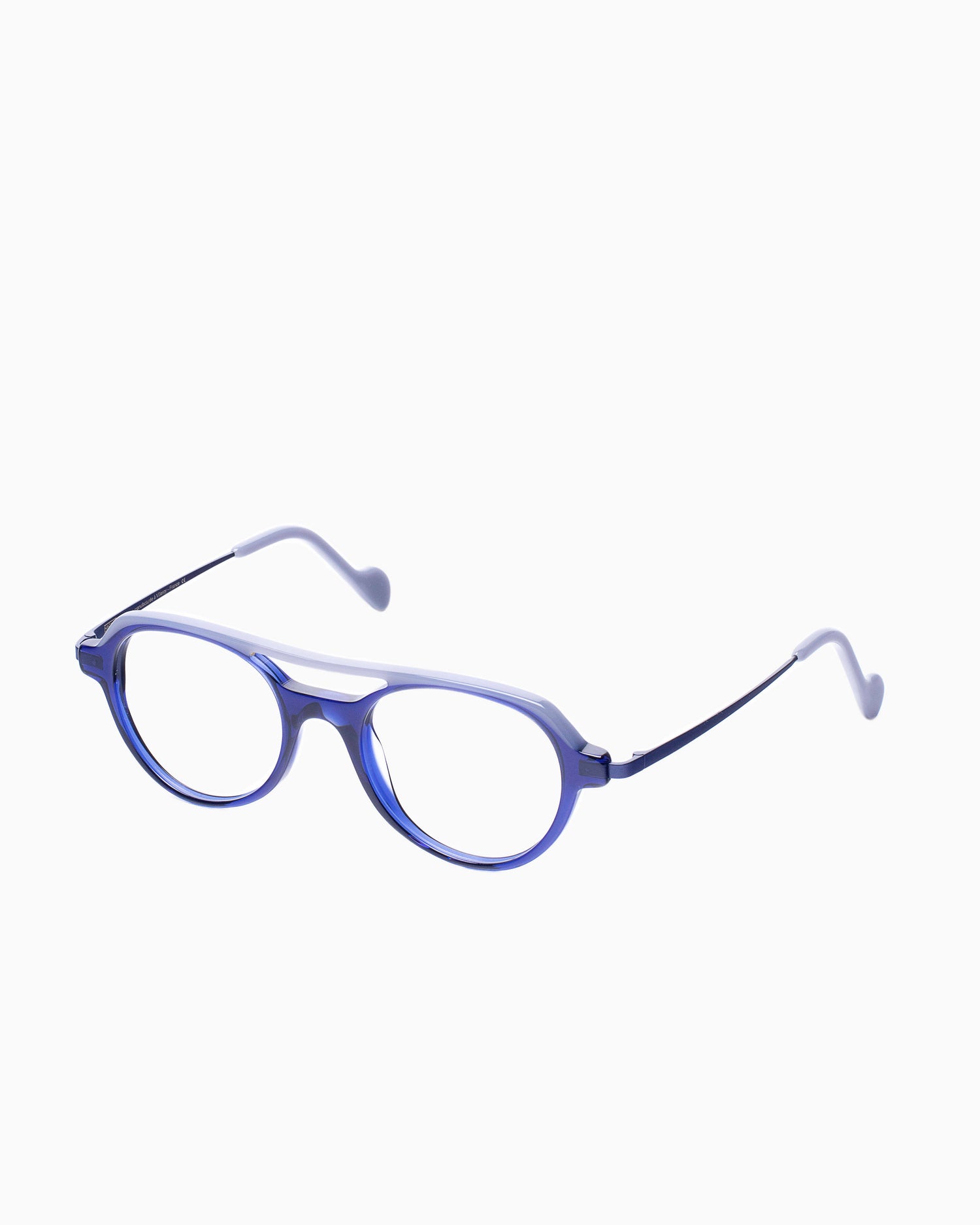 blue plastic aviator eyeglasses by Nao Ned model Blavezh, front view, lunettes de vue Bleu aviateur