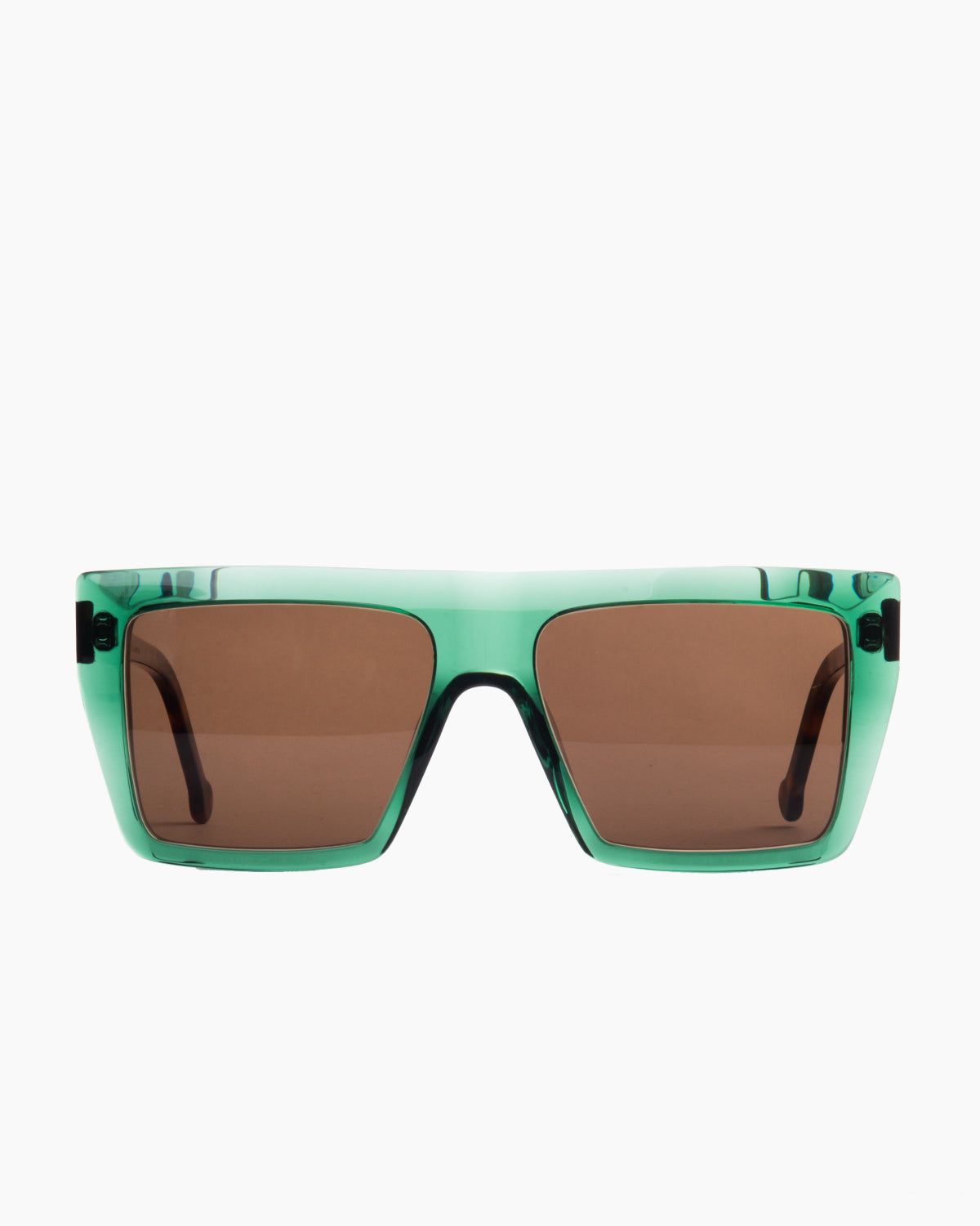 green plastic rectangle  sunglassesby Marie-Sophie Dion model Lucas, front view, lunettes de vue rectangle couleur vert