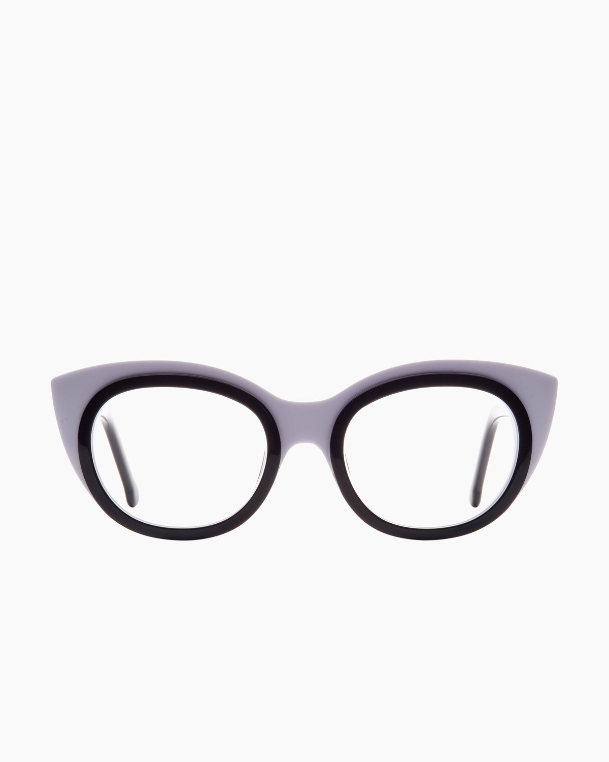 black plastic cat eyeglasses by Marie-Sophie Dion model , front view, lunettes de vue noir chat