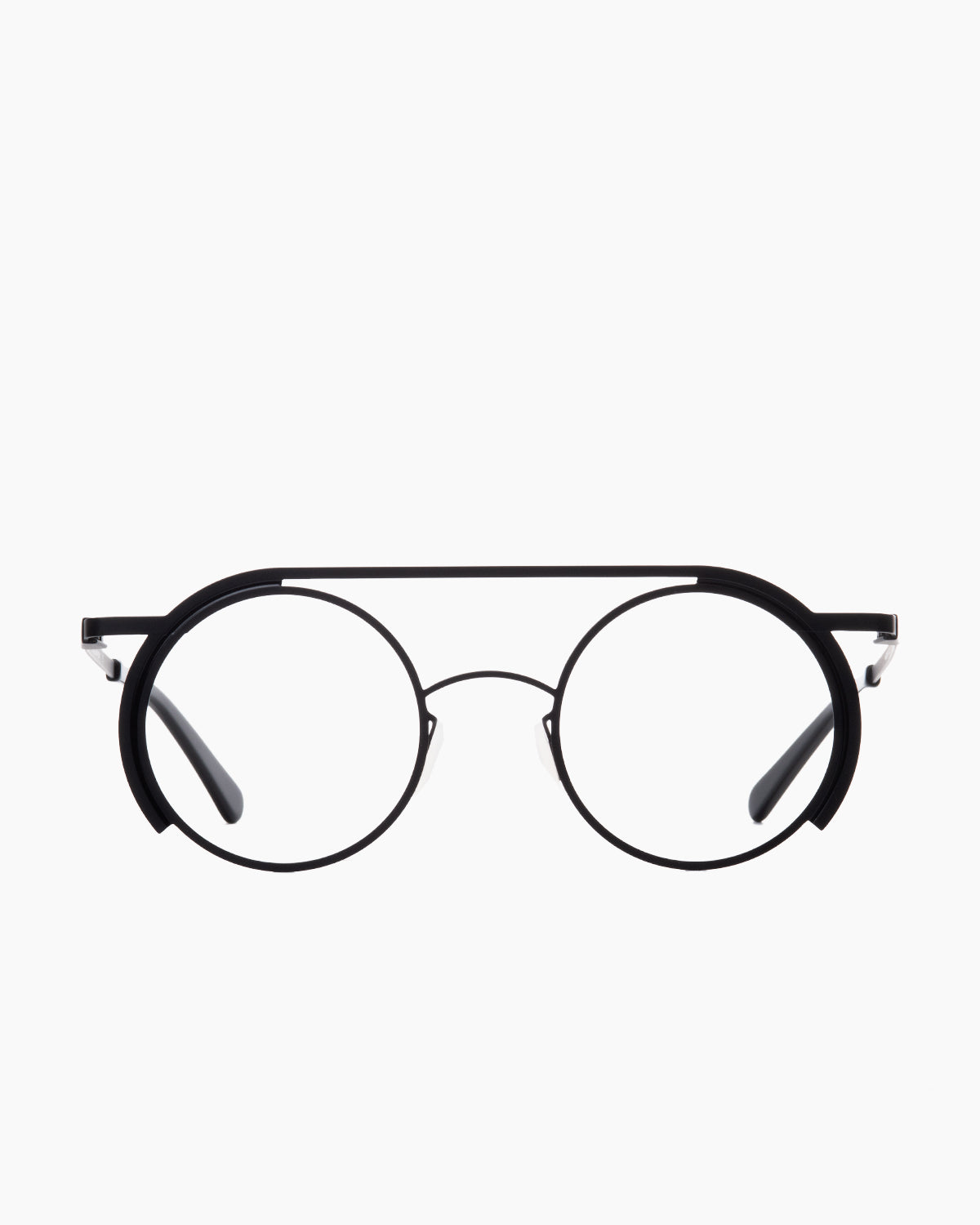black metal round eyeglasses by Gamine model EastVillage, front view, lunettes de vue noir rond