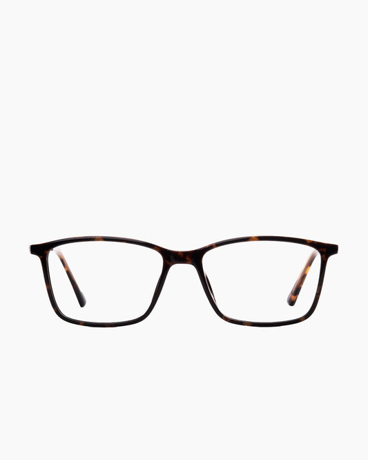 tortoise plastic rectangle eyeglasses by Evolve model El3, front view, lunettes de vue rectangle couleur écaille de tortue