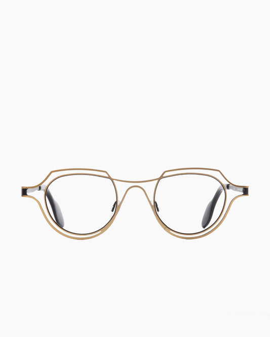 gold metal round eyeglasses by Theo model LEMANS, front view, lunettes de vue rond couleur Or