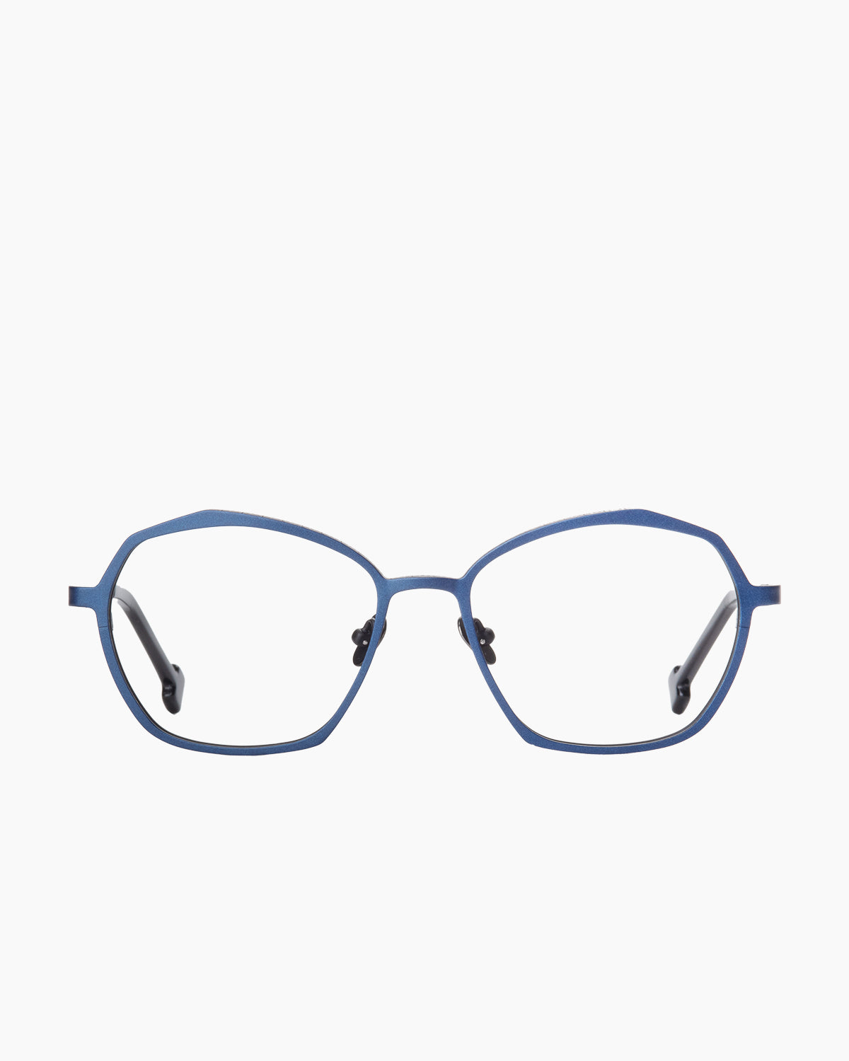 blue metal butterfly eyeglasses by Spectacleeyeworks model Paris, front view, lunettes de vue bleu papillon